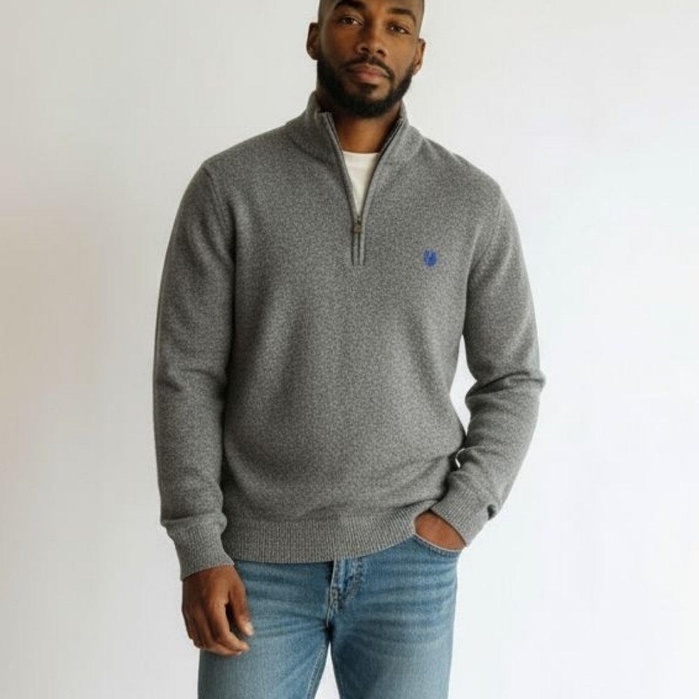 Pre End of Denmark Mens Grey 1/4 Zip Sweater Wool Blend Small